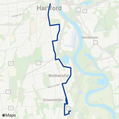 CTTransit Hartford Wethersfield Ave map