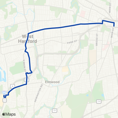 CTTransit Hartford Farmington Ave-South Main St map