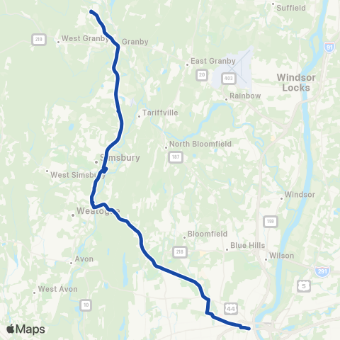 CTTransit Hartford Simsbury / Granby Exp map