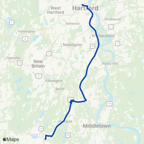 CTTransit Hartford Cromwell / Meriden Exp map