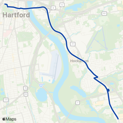 CTTransit Hartford Glastonbury Exp map