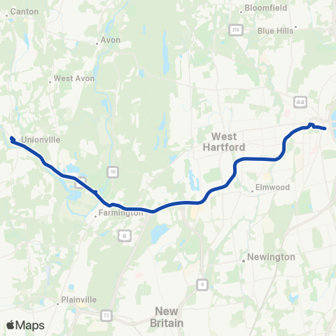 CTTransit Hartford Farmington / Unionville Exp map