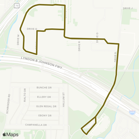 DART TI Shuttle - Main Campus South Route map