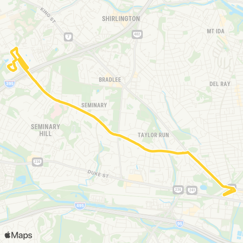 DASH Mark Ctr – Seminary Rd – Janneys Ln – King St Metro map