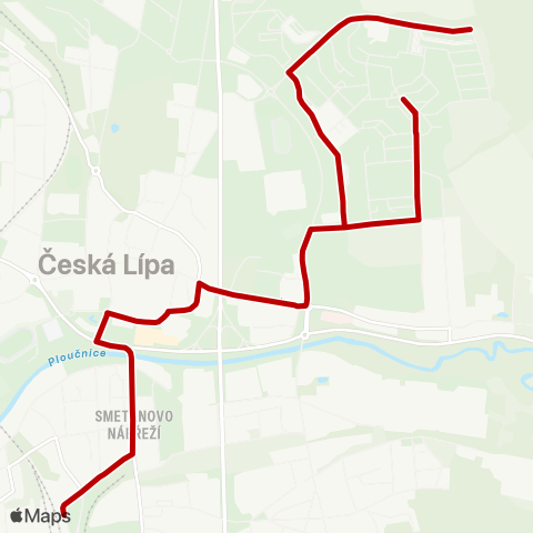 Doprava Česká Lípa Hlavní nádraží - Sokolská - Na Výsluní map