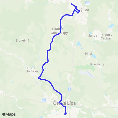 Doprava Česká Lípa Česká Lípa - Skalice - Nový Bor map