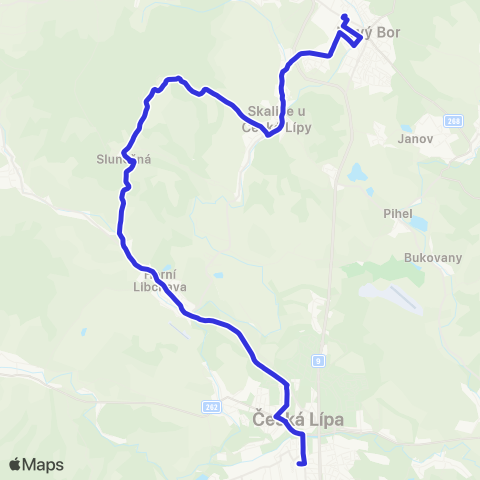 Doprava Česká Lípa Česká Lípa - Slunečná - Skalice - Nový Bor map