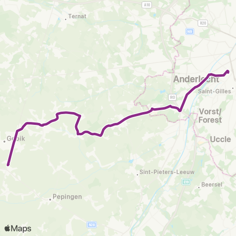 De Lijn Brussel Zuid - Vlezenbeek - Lennik - Leerbeek map