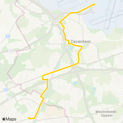 De Lijn Zaventem Luchthaven - Roodebeek Metro map