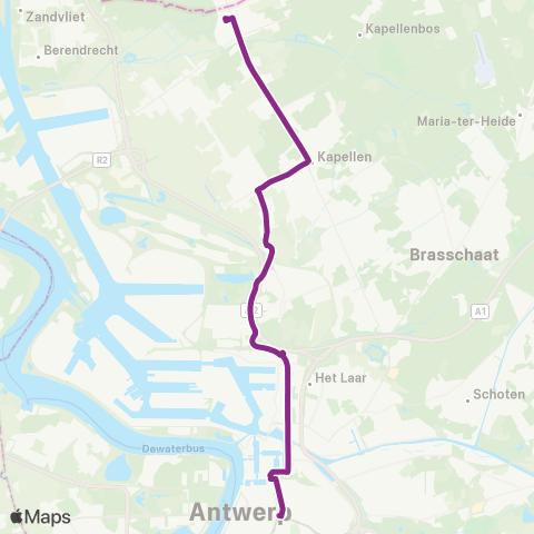 De Lijn Snelbus Antwerpen - Stabroek - Putte map