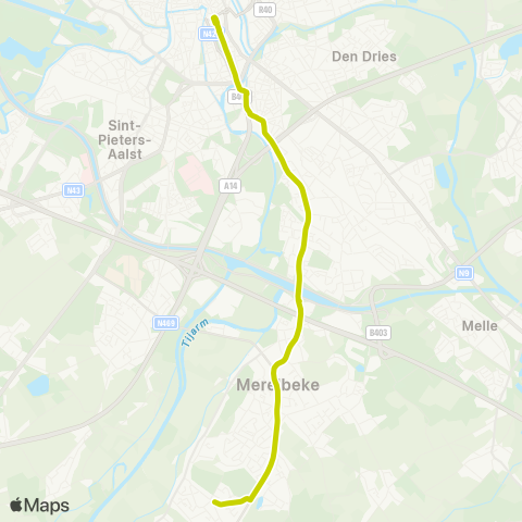 De Lijn Kwenenbos - Merelbeke - Gent Zuid map