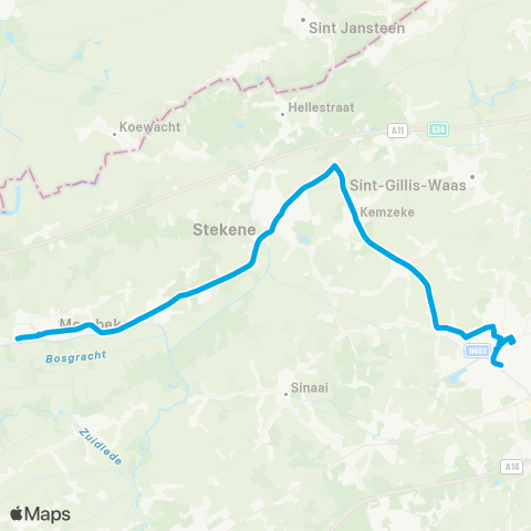 De Lijn Sint-Niklaas - Stekene - Moerbeke map