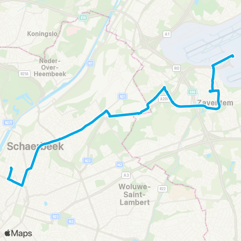 De Lijn Brussel Noord - Bordet - Zaventem Brussels Airport map