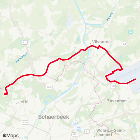 De Lijn Zaventem Brussels Airport - Vilvoorde - Jette UZ map