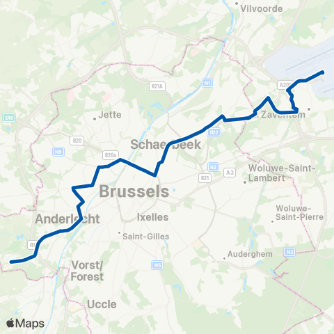 De Lijn Anderlecht - Zaventem Brussels Airport map