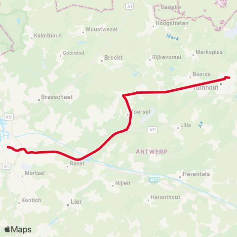 De Lijn Snelbus Antwerpen - Zoersel - Malle - Turnhout map