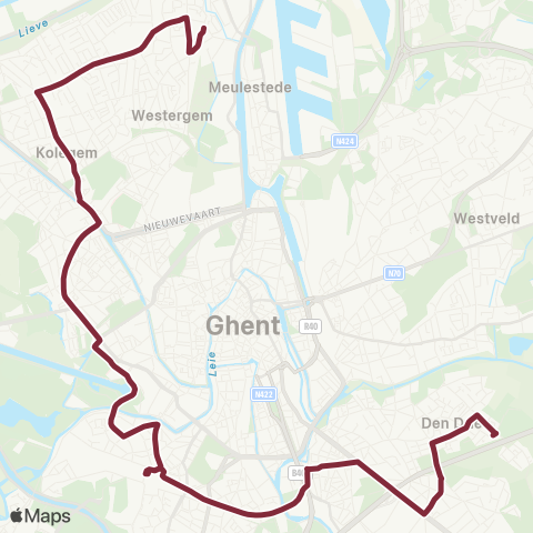 De Lijn Gentbrugge - Sint-Pietersstation - Kolegem - Wondelgem map