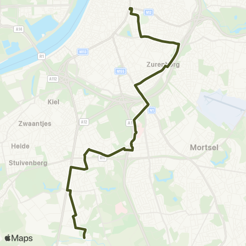 De Lijn Neerland - Middelheim - Rooseveltplaats map