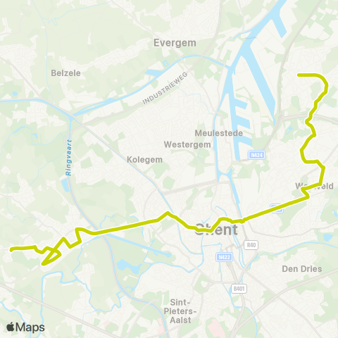 De Lijn Oostakker - P+R Oostakker - Korenmarkt - Drongen Varendries map