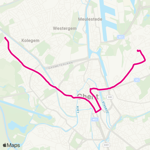 De Lijn Snellaertplein - Dampoort - Korenmarkt - Mariakerke map