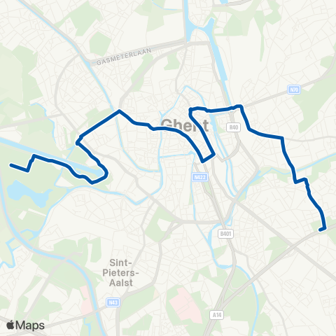 De Lijn Gentbrugge - Dampoort - Korenmarkt - Blaarmeersen map