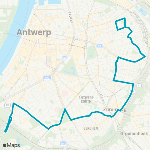 De Lijn Stuivenberg - Berchem Station - Station Zuid map