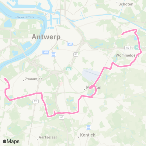 De Lijn Wijnegem - Mortsel - UZA - Wilrijk - Hoboken Polderstad map