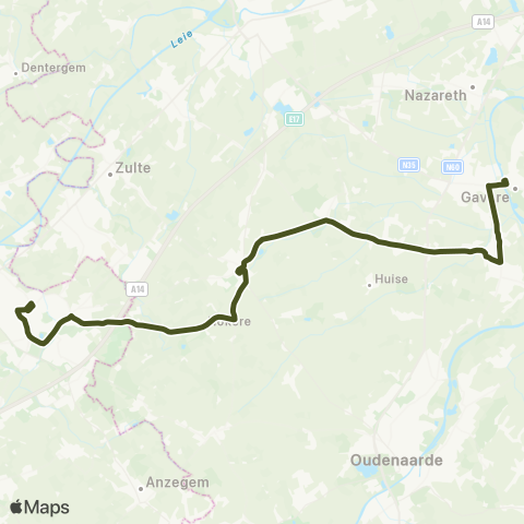 De Lijn Gavere - Lozer - Kruishoutem - Nokere - Waregem map