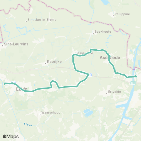 De Lijn Eeklo-Lembeke-Oosteeklo-Bassevelde-Assenede-Zelzate map