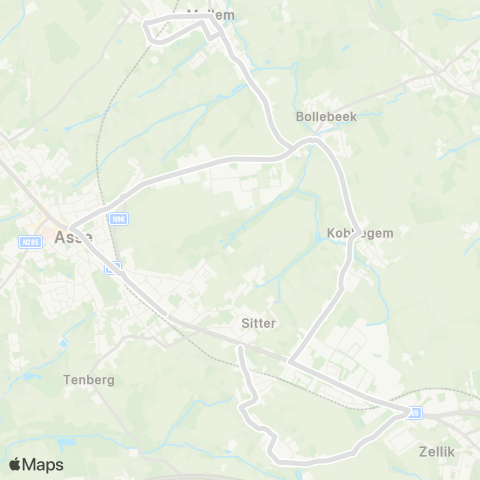 De Lijn Zellik Moleken - Bekkerzeel - Kobbegem - Mollem - Asse map