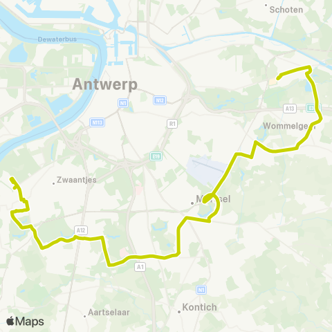 De Lijn Hoboken Polderstad - UZA - Mortsel - Wijnegem map