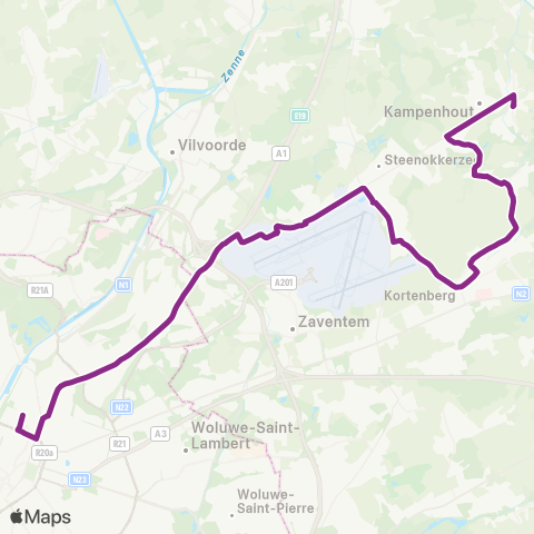 De Lijn Kampenhout - Brussel map