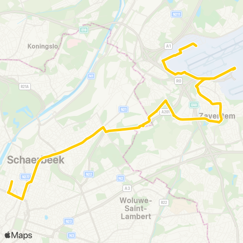 De Lijn Zaventem - Brussel map