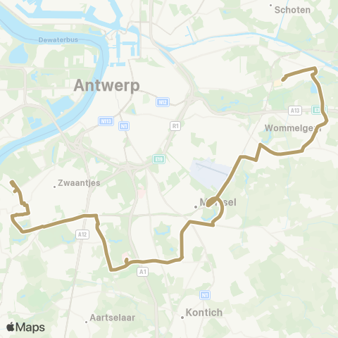 De Lijn Hoboken Polderstad - Wilrijk - UZA - Mortsel - Wijnegem map