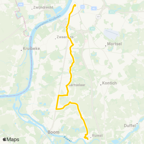 De Lijn Rumst - Aartselaar - Groenplaats map