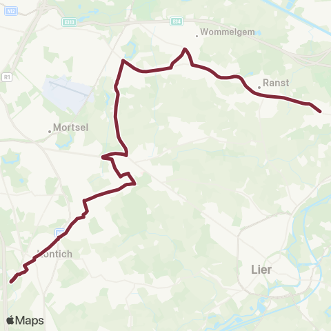 De Lijn Kontich - Hove - Boechout - Broechem map