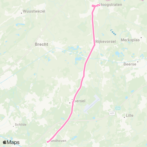 De Lijn Zandhoven - Malle - Hoogstraten map