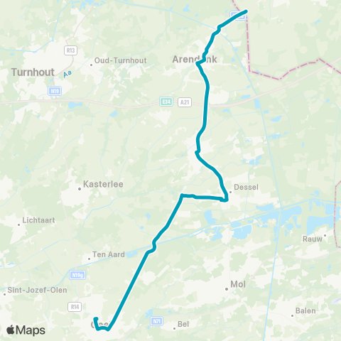 De Lijn Geel - Retie - Arendonk / Oud-Turnhout map