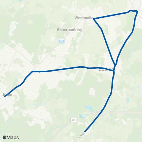 De Lijn Zandhoven VTI - Malle - Sint-Antonius map