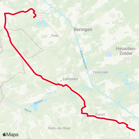 De Lijn Beringen - Tessenderlo - Hasselt map