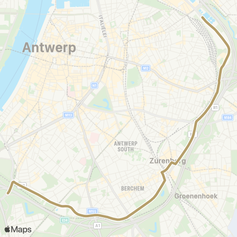 De Lijn Schijnpoort - Berchem - Station Zuid map