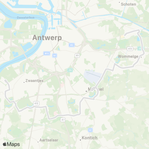 De Lijn Hoboken Polderstad - UZA - Mortsel - Wijnegem map