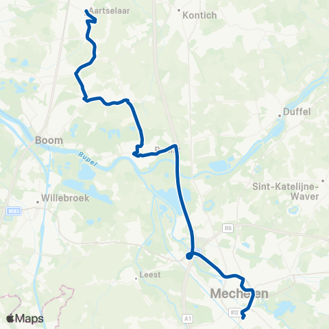 De Lijn Snelbus Mechelen - Rumst - Aartselaar map