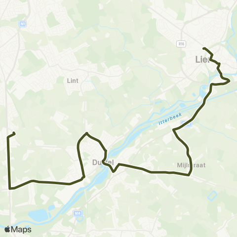 De Lijn Waarloos - Duffel - Herderin - Lier Station map