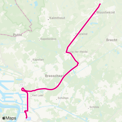 De Lijn Snelbus Antwerpen - Wuustwezel via E19 map