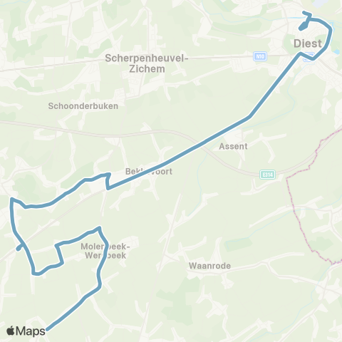 De Lijn Muggenberg - Tielt - Diest map