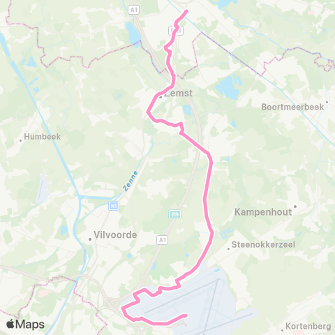 De Lijn Zaventem - Perk - Zemst - Mechelen map