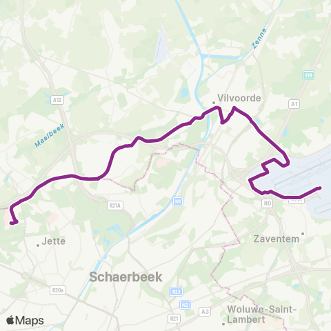 De Lijn Zaventem - Vilvoorde - Jette map