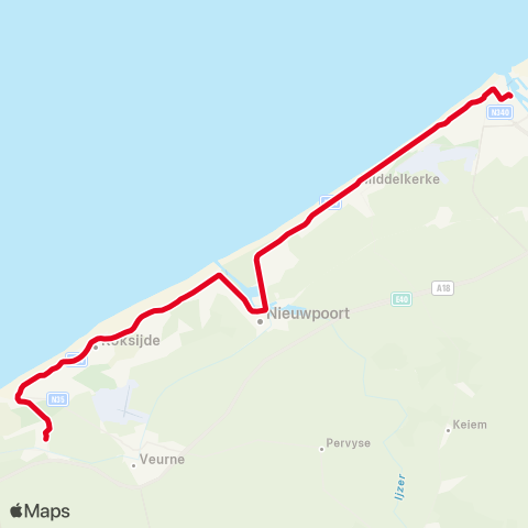 De Lijn Kusttram Knokke - Oostende - De Panne map