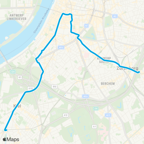 De Lijn Hoboken Zwaantjes - Groenplaats - Berchem station map